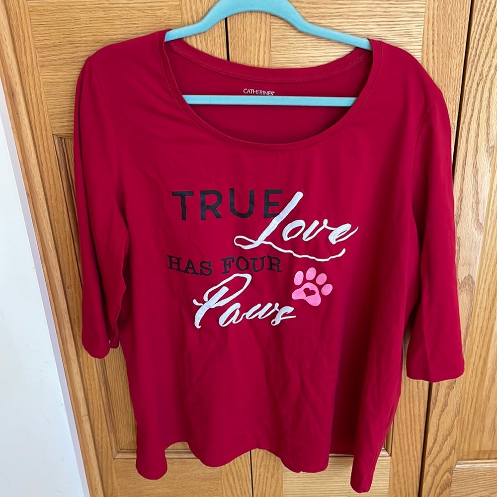 Cute T-shirt with 3/4 sleeves from Catherines. Size 1X. Color. Red